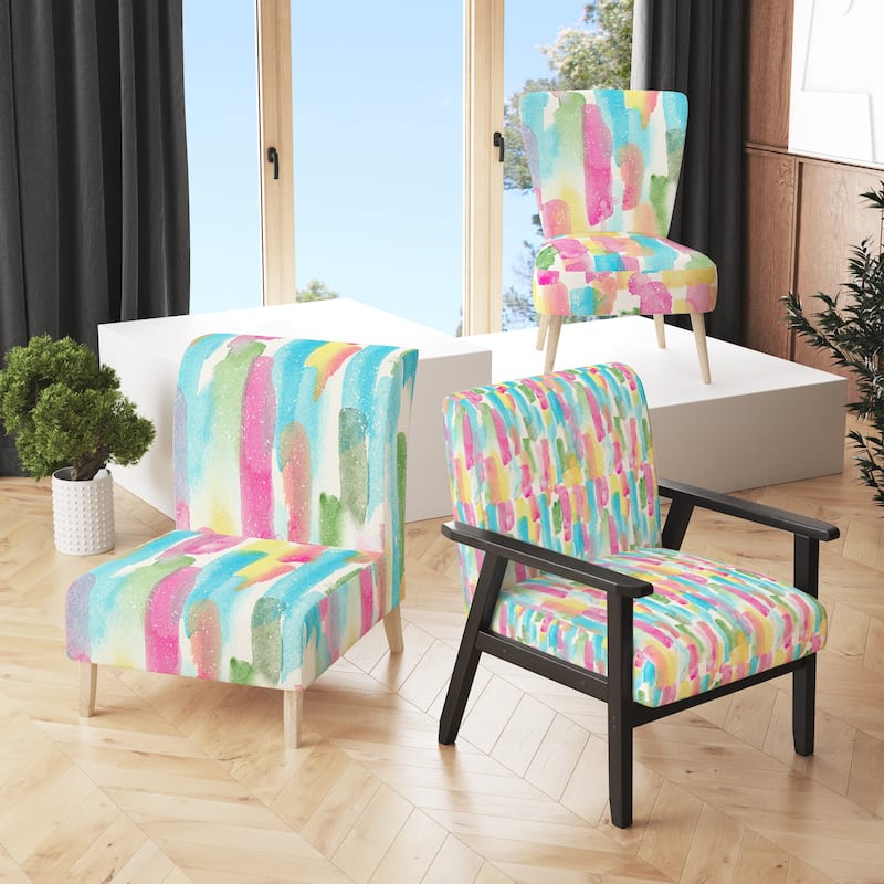 Designart "Multicolor Geometric Stripes" Upholstered Patterned Accent